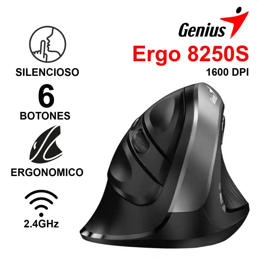 Mouse Vertical Genius Ergo 8250s Inalámbrico 6 Botones, Gray