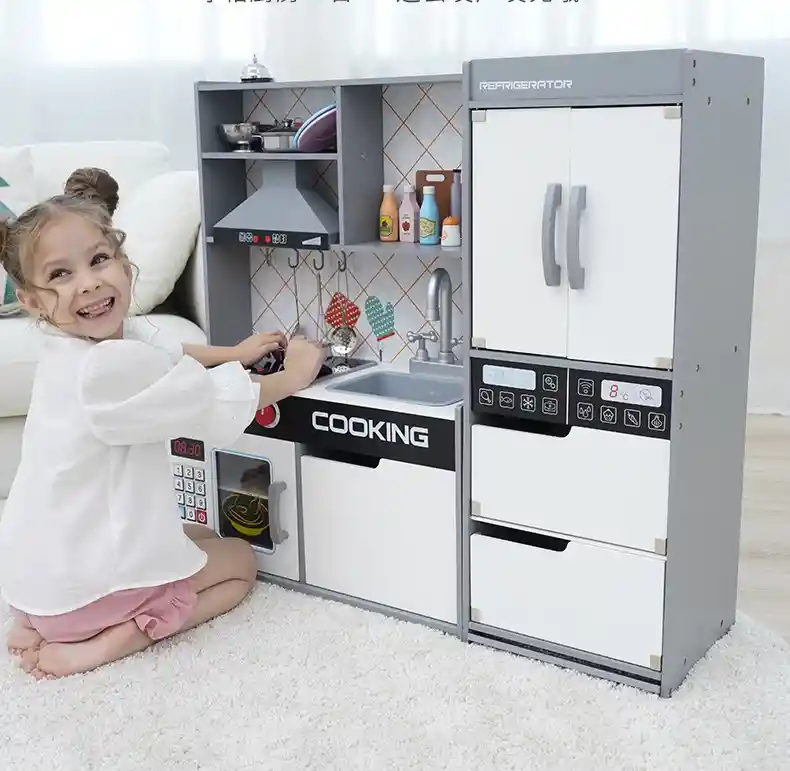 Juego De Cocina De Juguete De Madera Para Niños, Juego De Cocina Para Niños Grandes Con Luces Y Sonidos Realistas