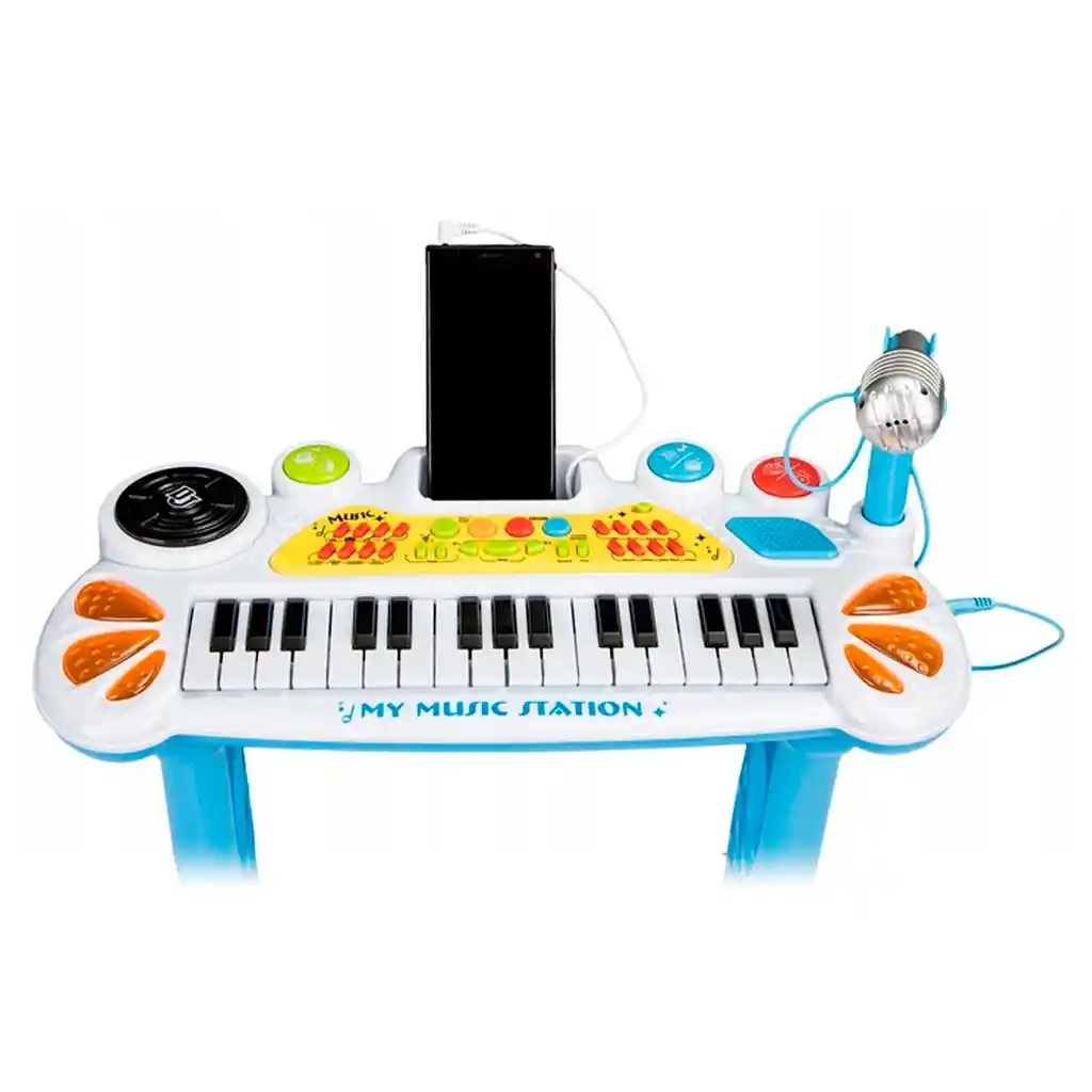 Karaoke Piano Micrófono Juguete Azul Niño (con Silla)