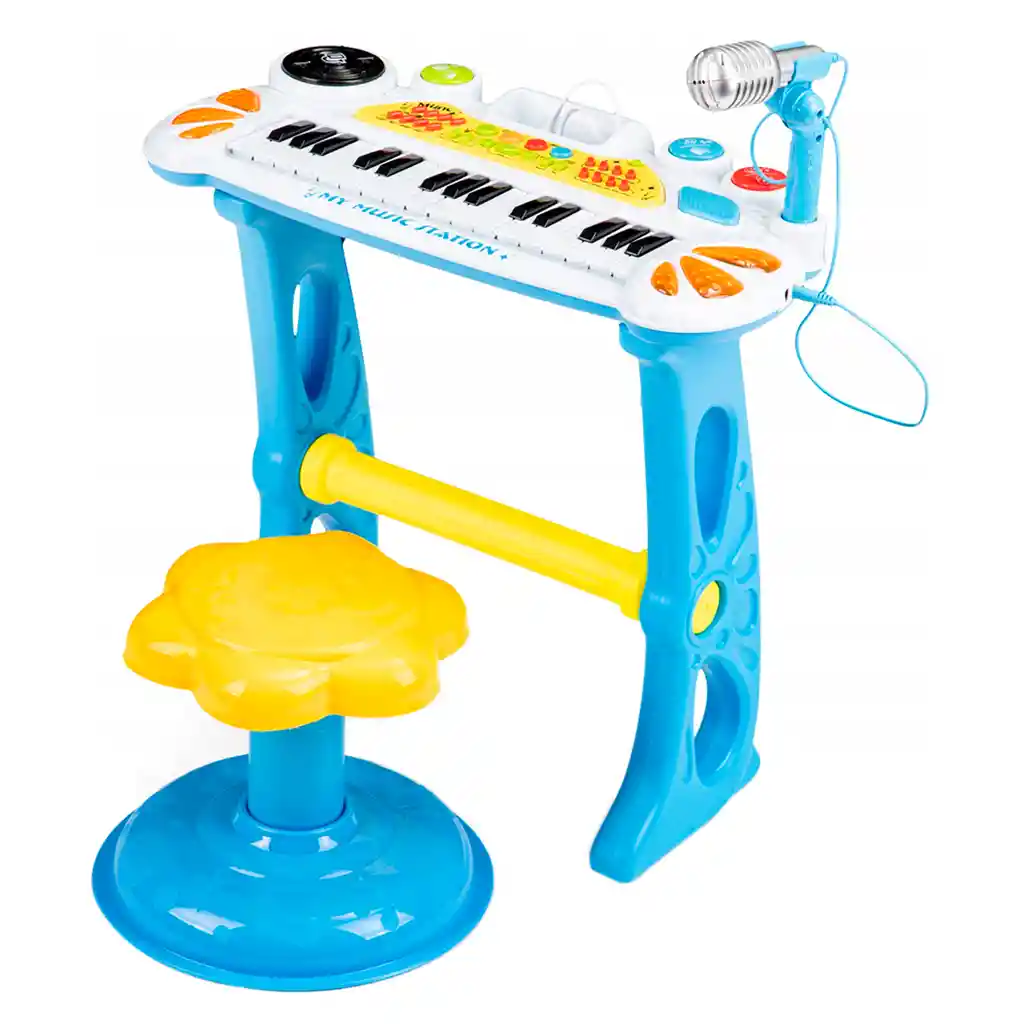 Karaoke Piano Micrófono Juguete Azul Niño (con Silla)