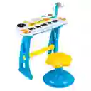 Karaoke Piano Micrófono Juguete Azul Niño (con Silla)