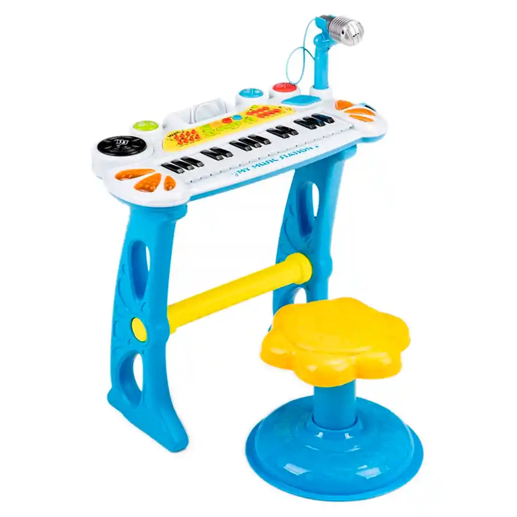 Karaoke Piano Micrófono Juguete Azul Niño (con Silla)