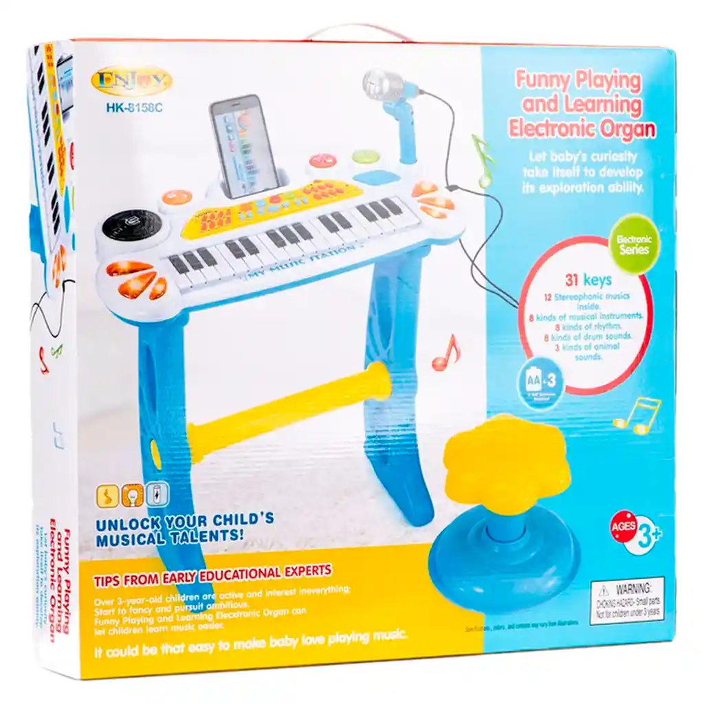 Karaoke Piano Micrófono Juguete Azul Niño (con Silla)