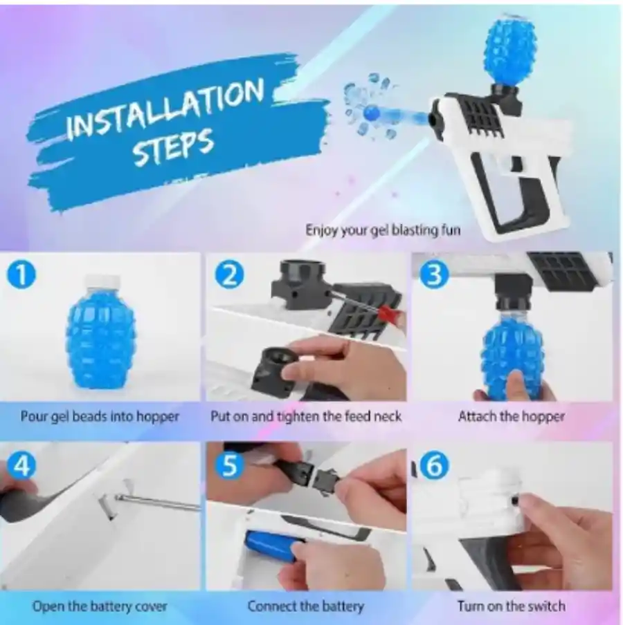 Pistola De Juguete Eléctrica Recargable Automática De Gel Para Niños Con 2500 Bolas De Gel - Colores Blanco Y Colorido