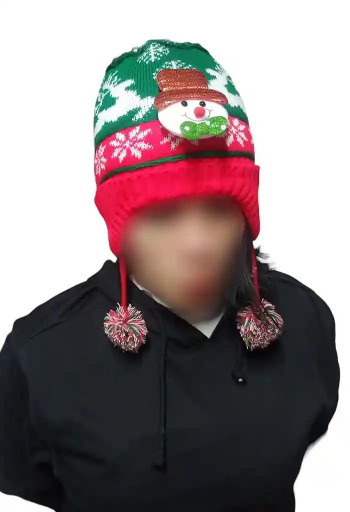 Gorro De Navidad Lana Tejido Con Muñeco Enfrente Navidad Fiestas