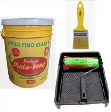 Pintura Vinilo Tipo I Blanca Galon + Bandeja + Brocha + Rodillo
