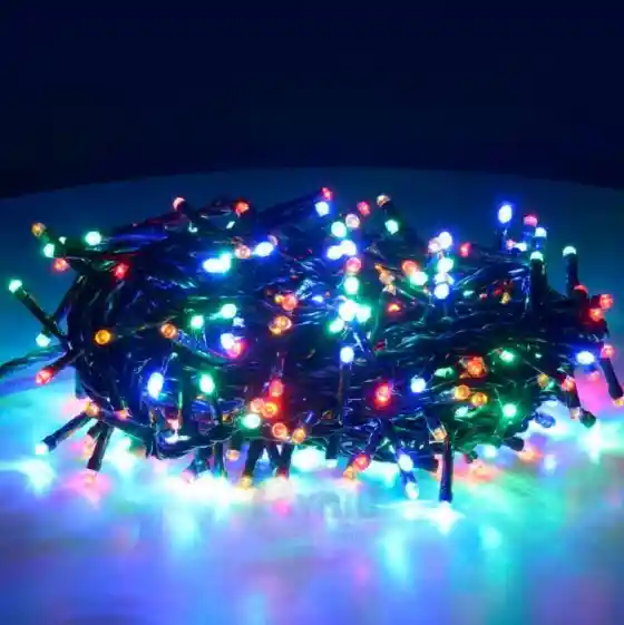 Luces De Navidad Luz Multicolor 100 Bombillos Lineal Cable Verde Decoracion Adorno