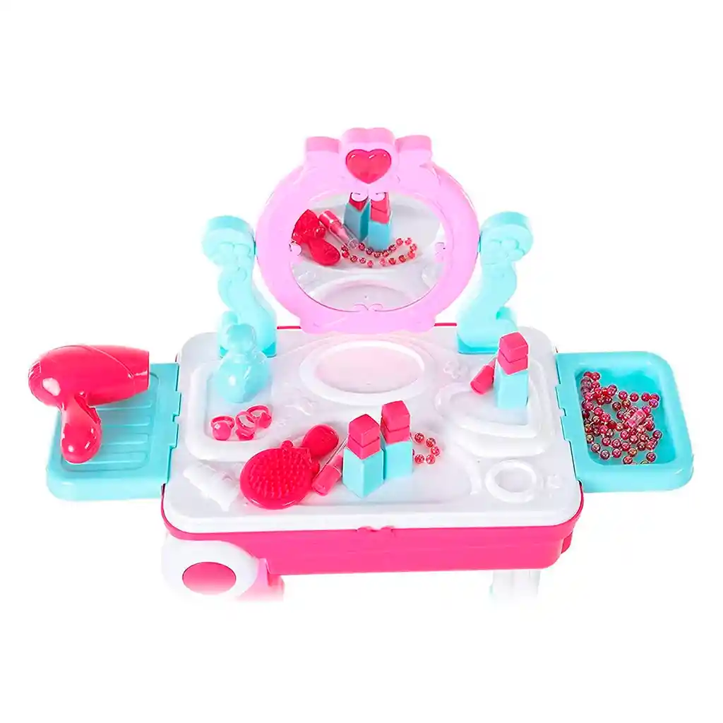 Set Tocador Maleta Ruedas Maquillaje Niña Con Accesorios 008-923a