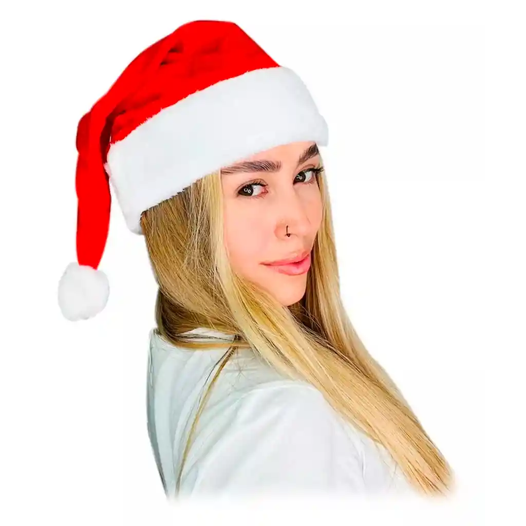 Gorro Navidad Gamuzado Fino Pompón Navideño 37x28 Rojo