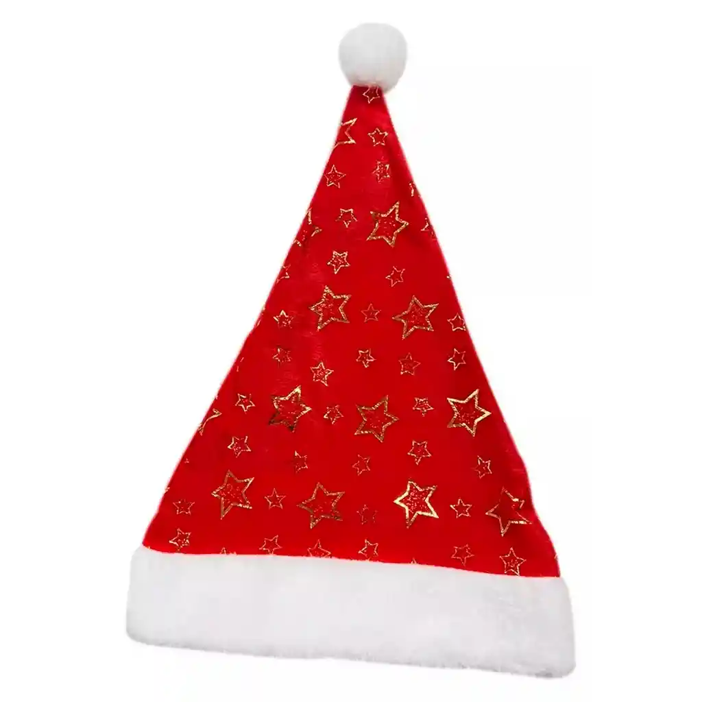 Gorro Navidad Gamuzado Fino Pompón Navideño 37x28 Rojo/dorado