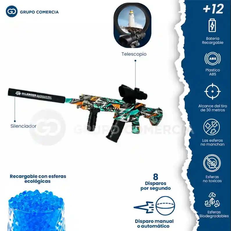 Rifle De Orbis Esferas De Gel Recargable Con Mira De Apuntar