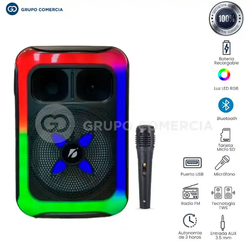 Parlante Bluetooth Recargable Tws Luz Rgb 8 Fm Con Micrófono