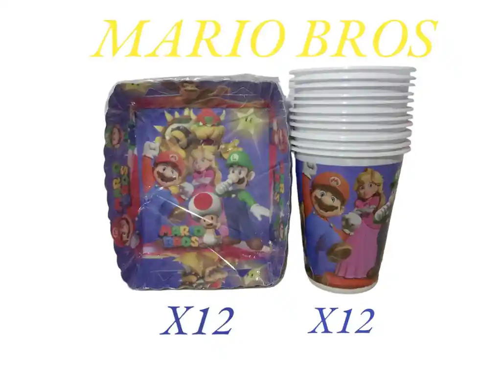 Set Tortero X 12, Vasos X 12 Mario Bros