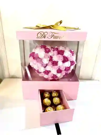 Luxury Heart Tricolor Rosado En Caja De Lujo Tipo Cofre Y Chocolates
