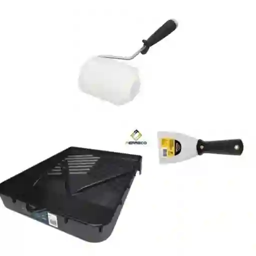 Mini Rodillo Para Pintar + Espátula 3pg + Bandeja Para Rodillo