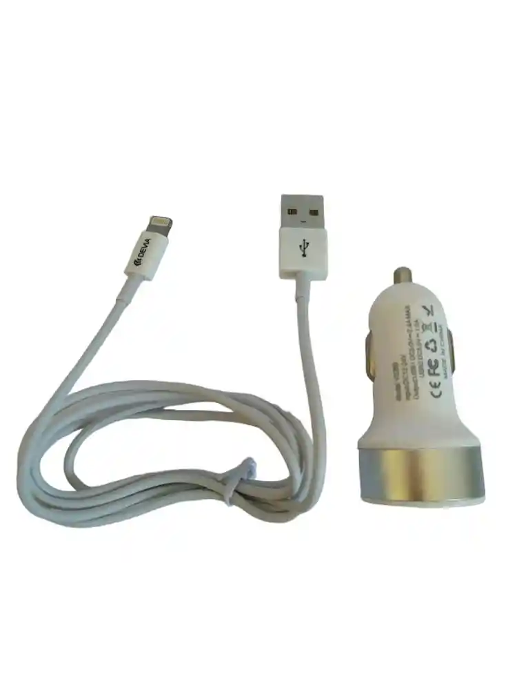 Cargador Para Carro De Lightning Con 2 Puerto Usb En Blanco