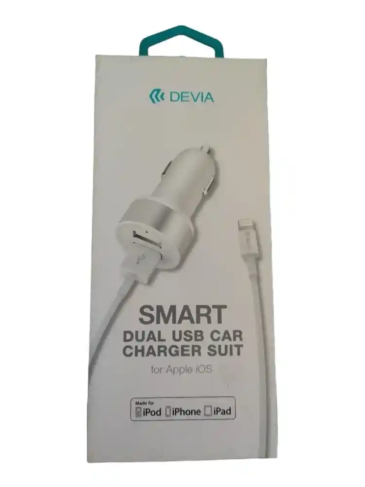 Cargador Para Carro De Lightning Con 2 Puerto Usb En Blanco