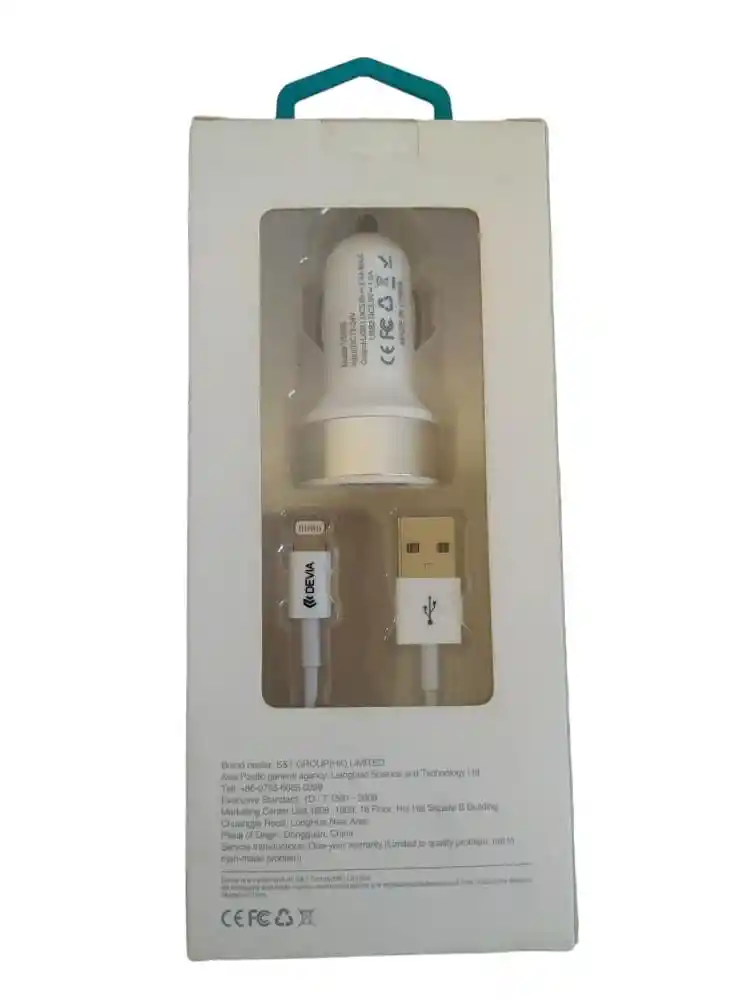 Cargador Para Carro De Lightning Con 2 Puerto Usb En Blanco