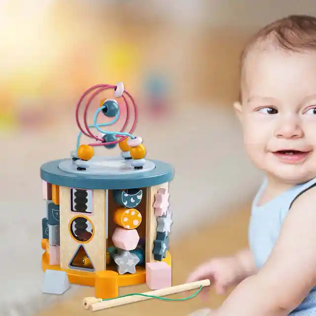 Cubo De Actividades De Madera Para Niños Pequeños, Juguete Montessori De Tamaño Pequeño, Clasificador De Formas De Laberinto De Cuentas, Juguetes De Desarrollo De Aprendizaje