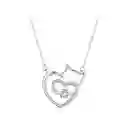 Collar Cadena Mujer Dije Gato Corazón Fabricado En Plata 925