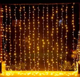 Luces De Navidad Cortina Lluvia Luz Calida Amarilla 3x0.6m Decoracion Adorno Navidad