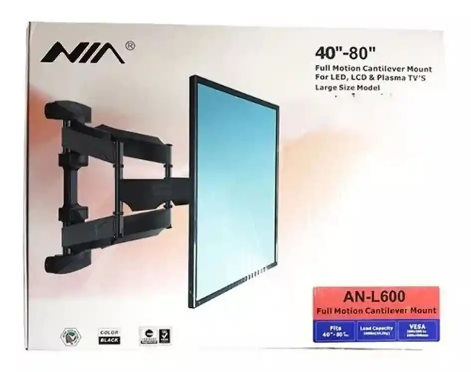 Soporte Nia L600 De Pared Para Tv/monitor De 40" A 80" Negro