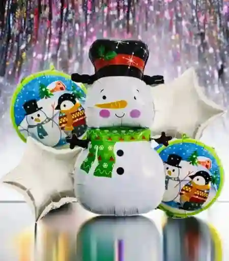 Bouquet X 5 Globos Metalizados Muñeco De Nieve