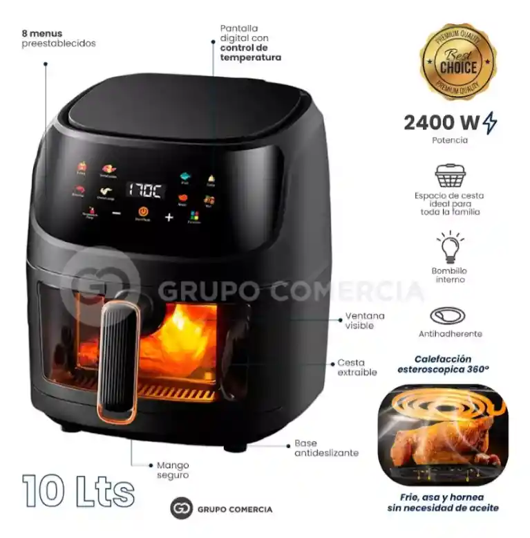 Freidora De Aire 10 Litros Alta Potencia 2400w Obsequio