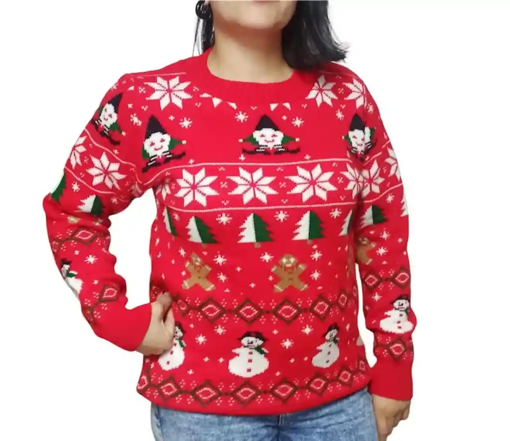 Saco Rojo Con Duendes Y Galletas Navideño De Lana Para Adulto Tejido Navidad Fiestassaco Rojo Con Duendes Y Galletas Navideño De Lana Para Adulto Tejido Navidad Fiestas