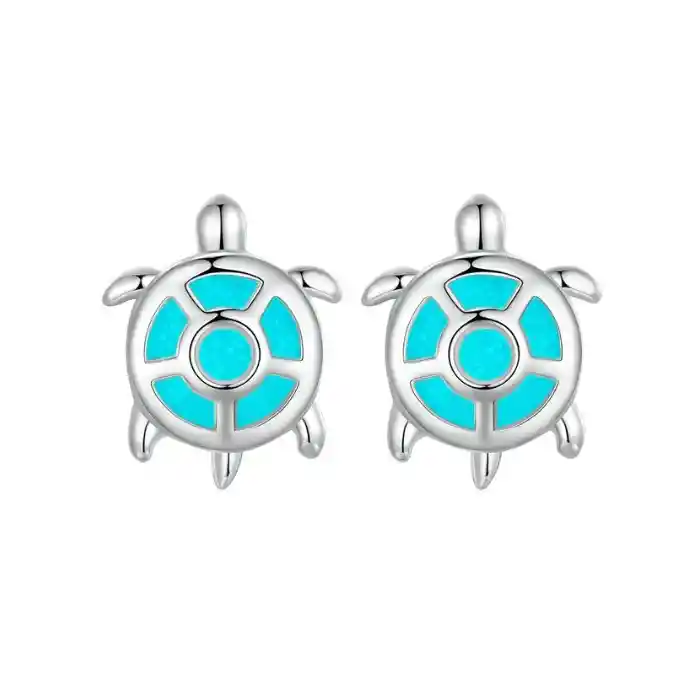 Aretes Tortuga Para Mujer Brilla Oscuridad En Plata 925