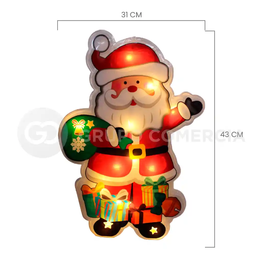 Figura Papa Noel Led Decoración Pared Colgar Navidad 42 Cm