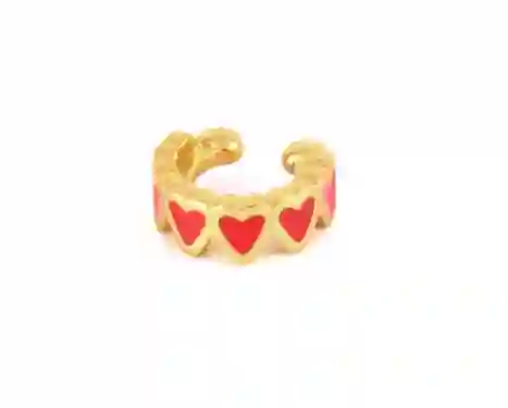 Ear Cuff Corazón Cartas Gold Red