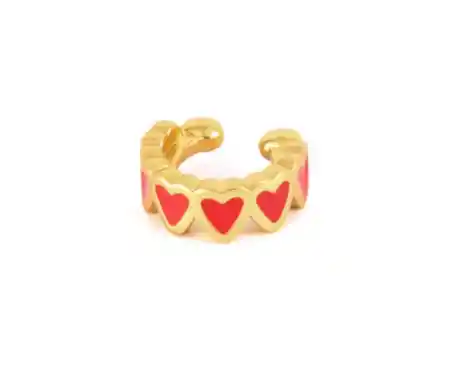 Ear Cuff Corazón Cartas Gold Red