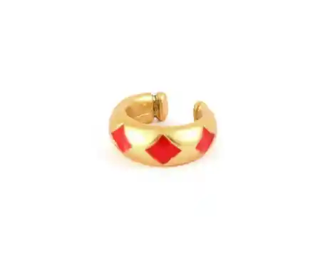 Ear Cuff Gold Diamante Poker Rojo