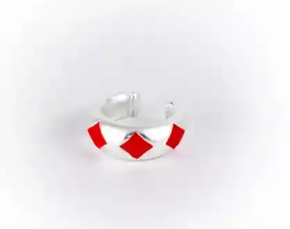 Ear Cuff Silver Diamante Poker Rojo