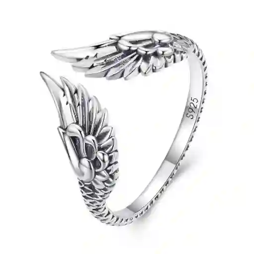 Anillo Ajustable Mujer Alas Ángel Vintage En Plata 925