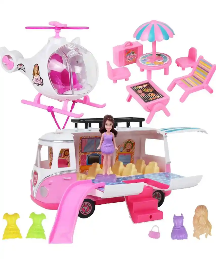 Juguete Bus Food Truck Helicoptero Van Muñecas Ref 7887