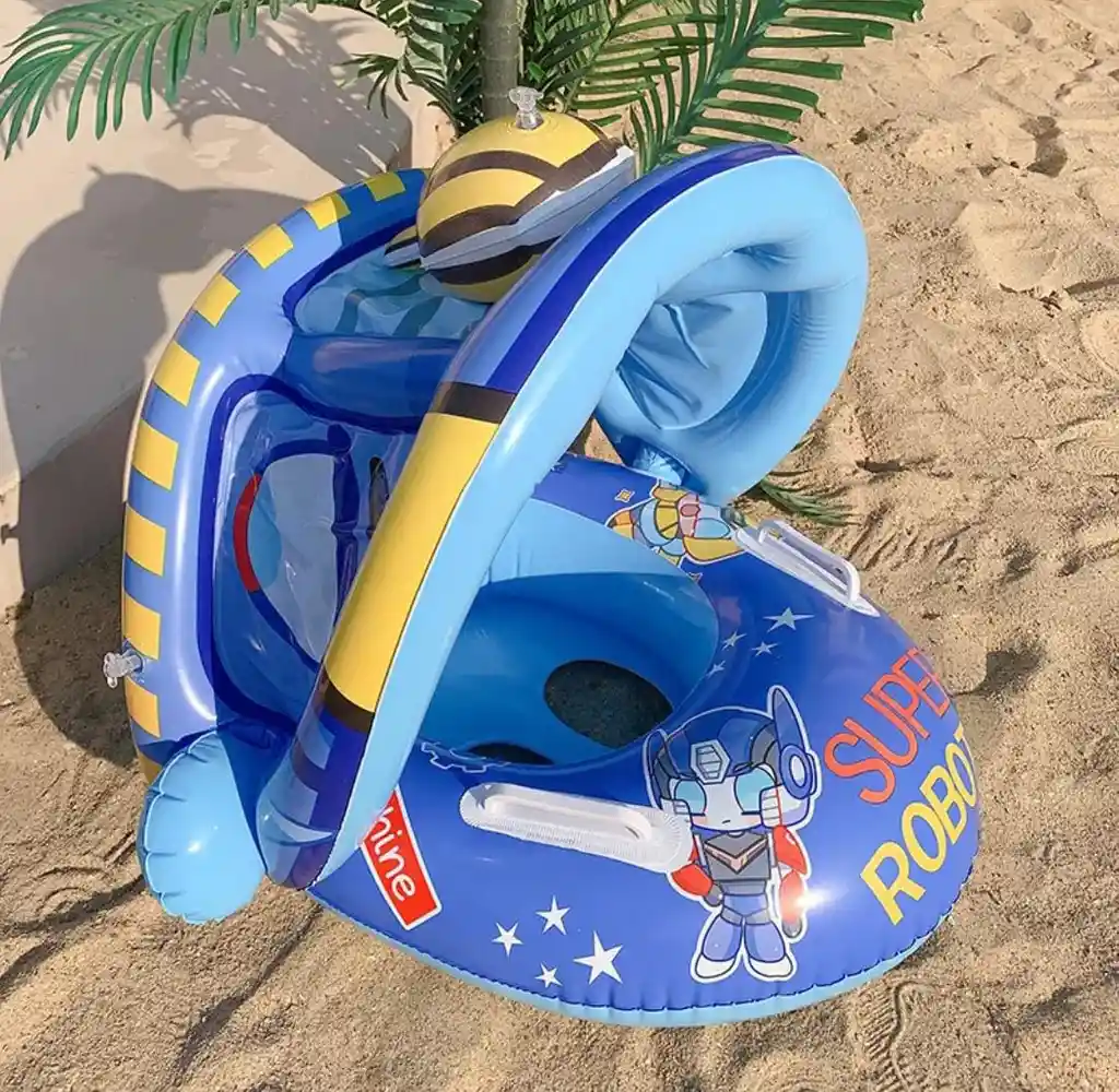 Flotador Inflable Para Bebe Con Techo Super Robot 70cm