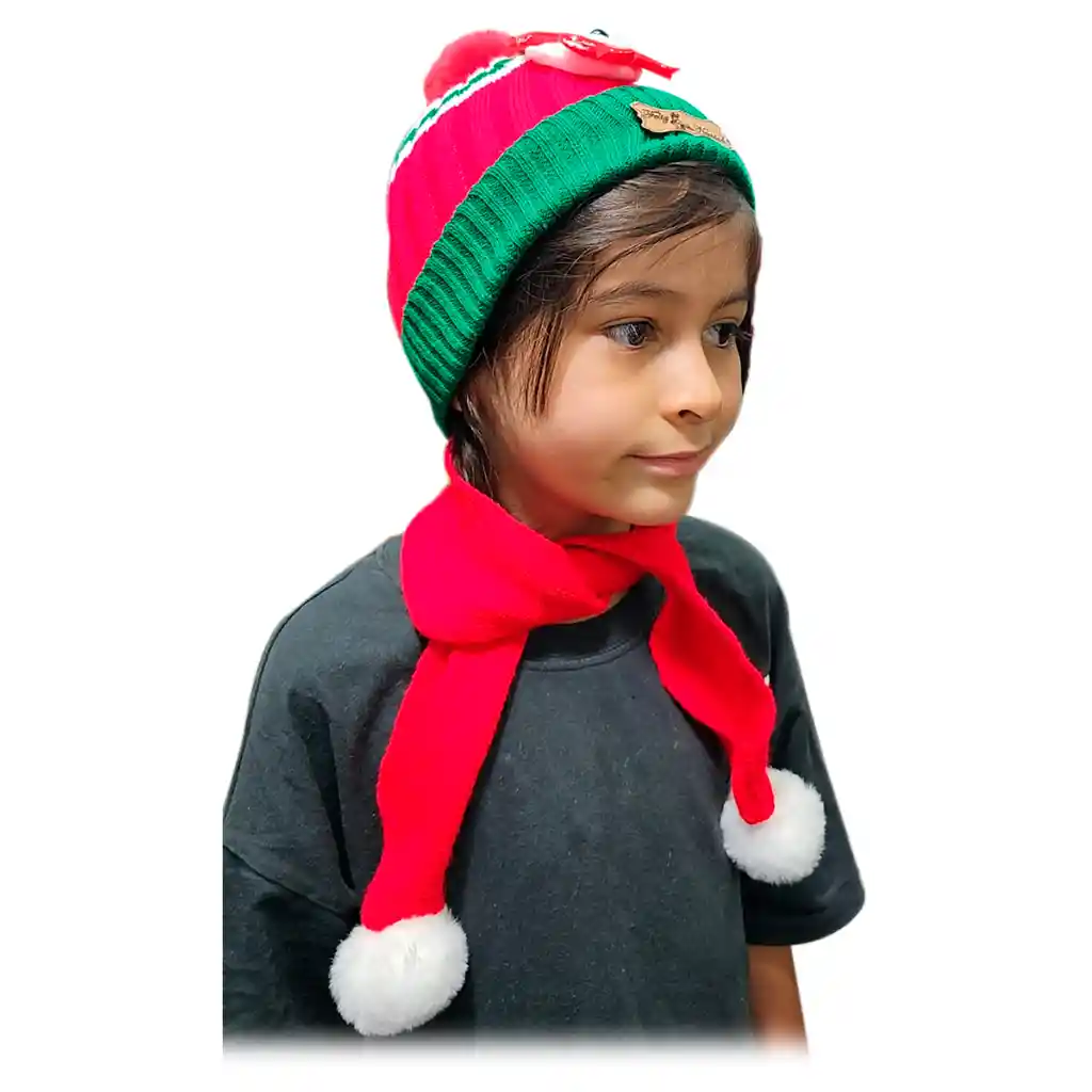 Combo X2 Gorro Pompón + Bufanda Navidad Frio Niño Bebés