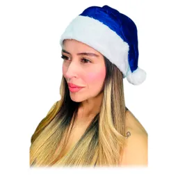 Gorro Navidad Gamuzado Fino Pompón Navideño 37x28 Azul Rey