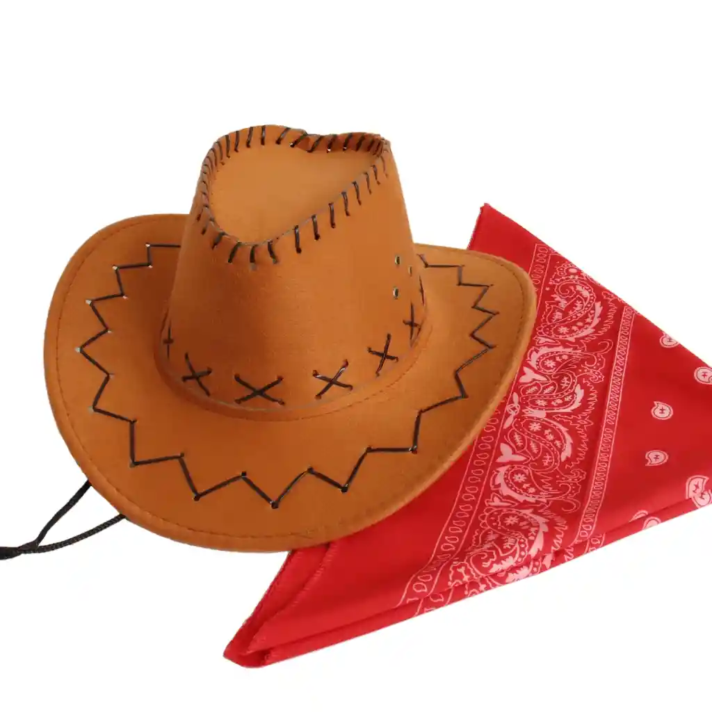 Sombrero Vaquero En Gamuza Coñak Para Niño Con Pañoleta