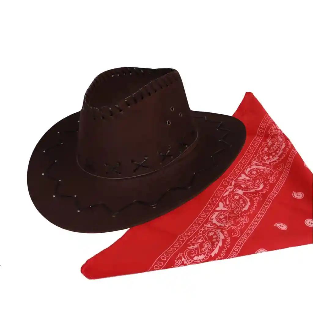 Sombrero Vaquero En Gamuza Marron Para Niño Con Pañoleta