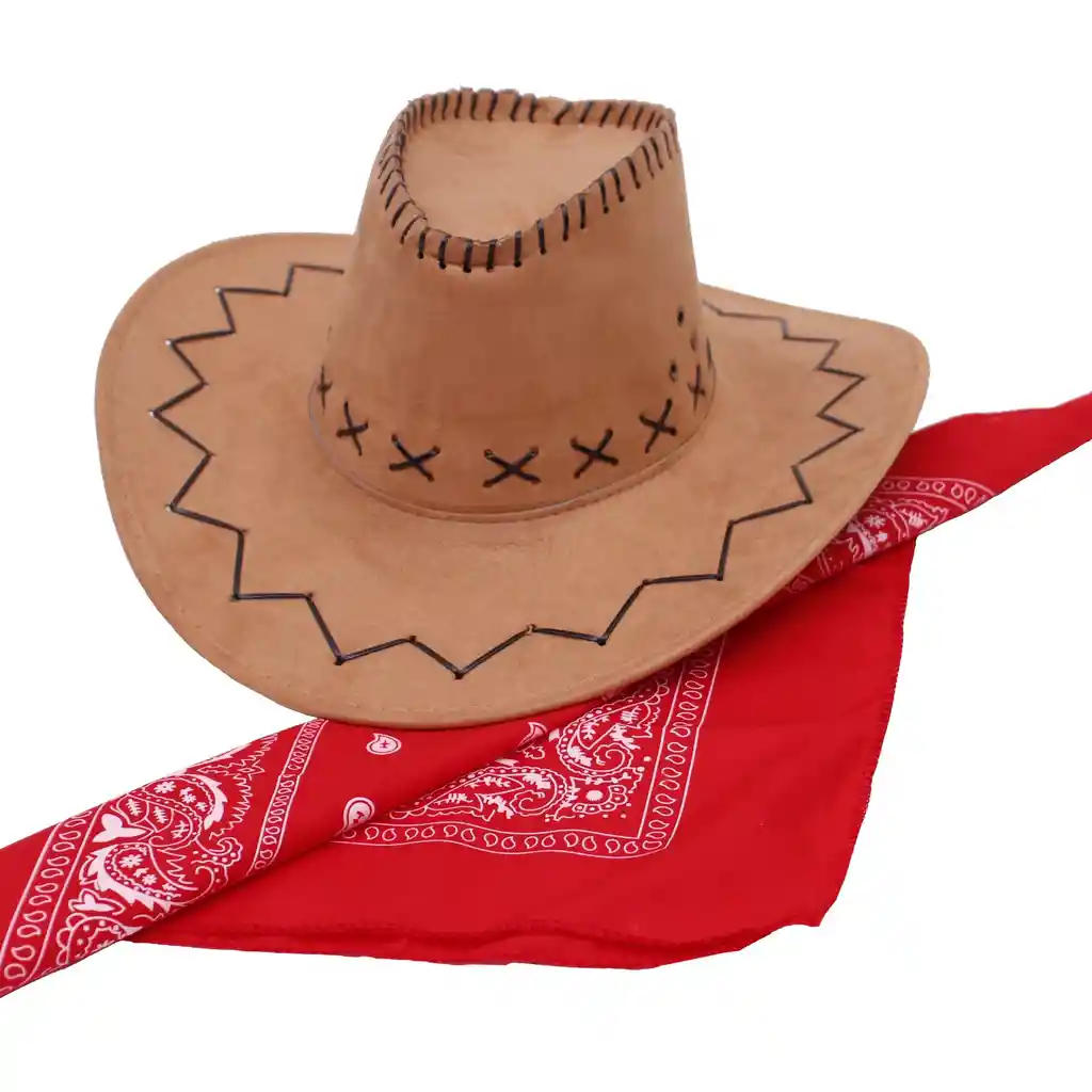 Sombrero Vaquero Beige Con Pañoleta