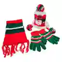 Kit X3 Navideño Gorro Orejas Bufanda Guantes Frío Navidad Niños