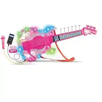 Juguete Guitarra Eléctrica Con Gafas Micrófono Niños Rosa 8026