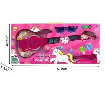 Juguete Guitarra Eléctrica Con Gafas Micrófono Niños Rosa 8026