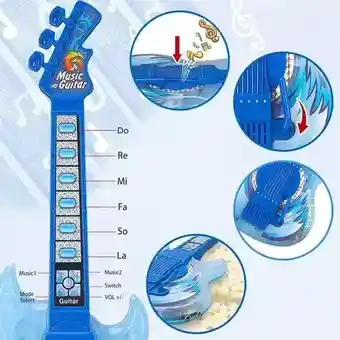 Juguete Guitarra Eléctrica Con Micrófono Mp3 Niños Azul 8028