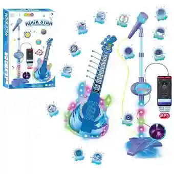 Juguete Guitarra Eléctrica Con Micrófono Mp3 Niños Azul 8028