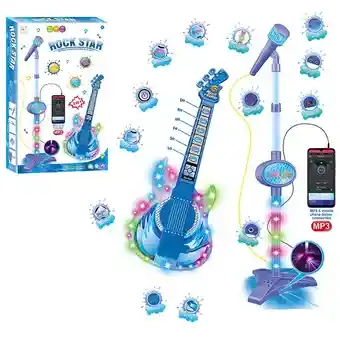 Juguete Guitarra Eléctrica Con Micrófono Mp3 Niños Azul 8028