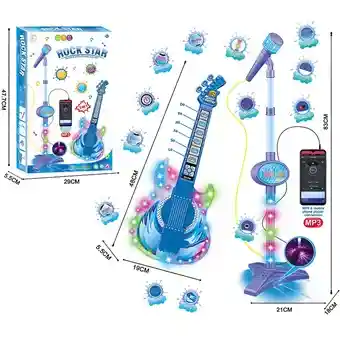 Juguete Guitarra Eléctrica Con Micrófono Mp3 Niños Azul 8028